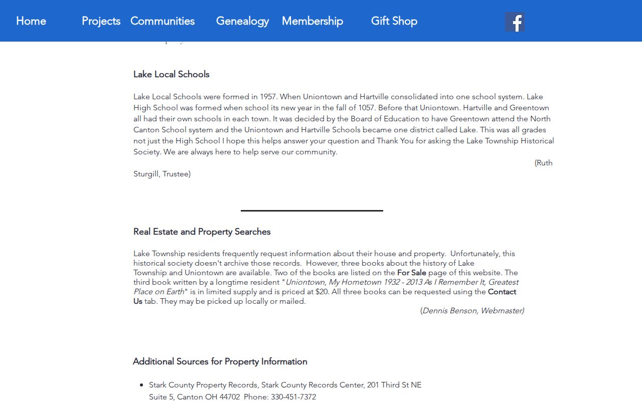 Lake Township city directory research image showing Historical Society guidance for local-history sources