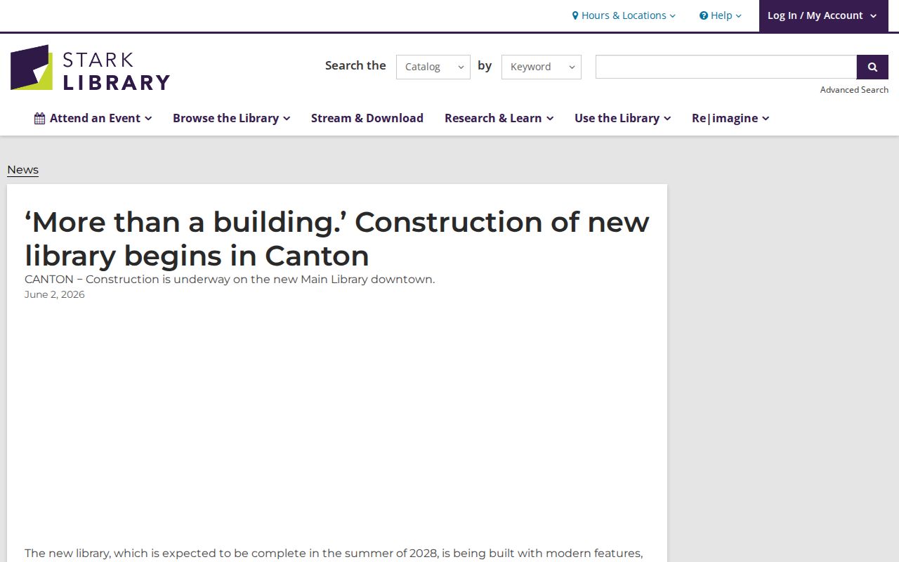 Lake Township city directory research image showing Stark Library construction and temporary Main Library operations