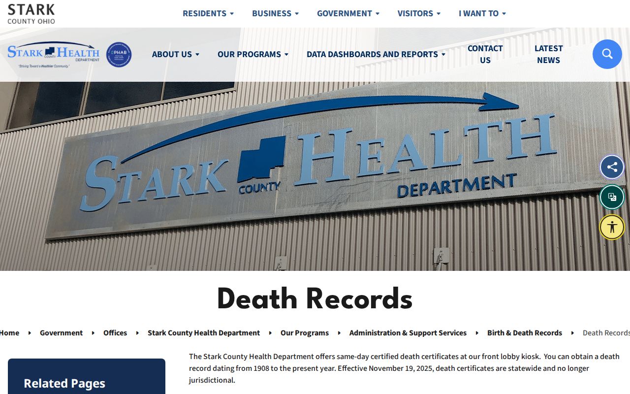 Lake Township residents directory death certificate ordering