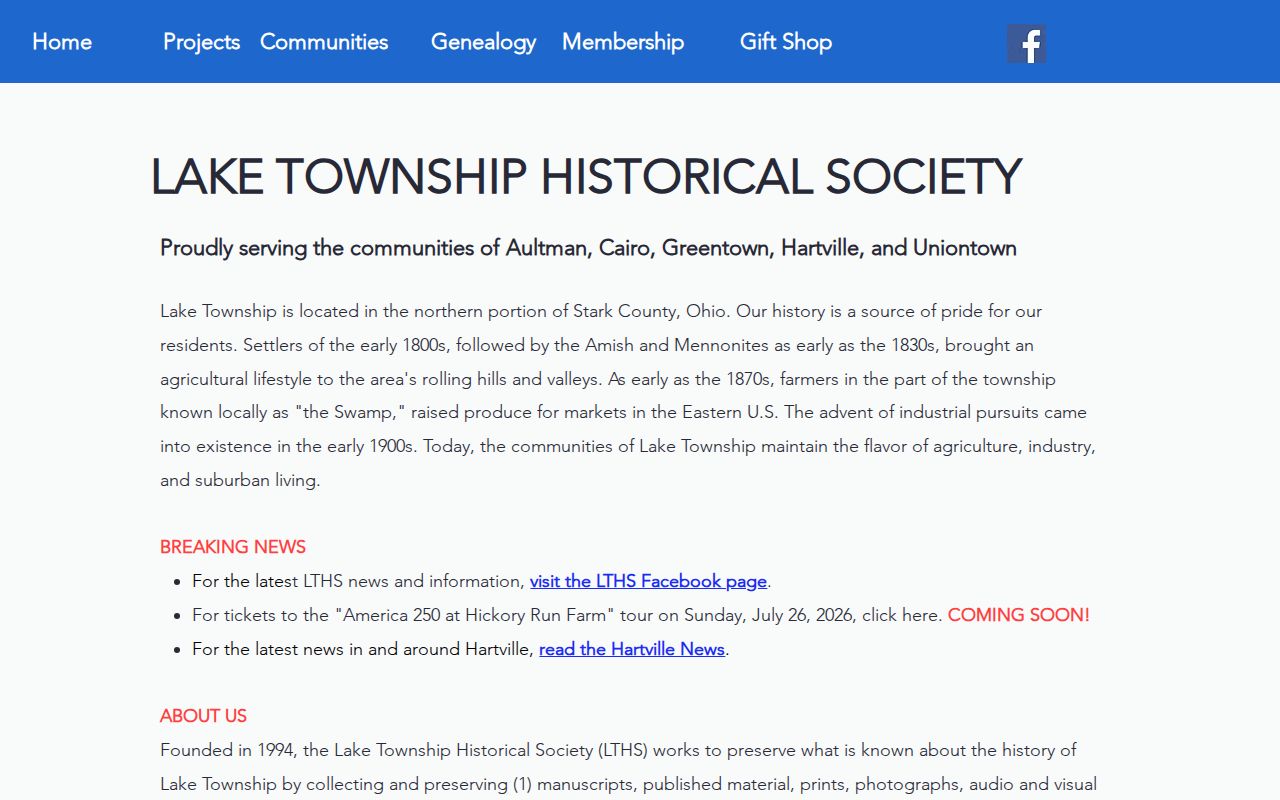 Lake Township previous residents Historical Society holdings source