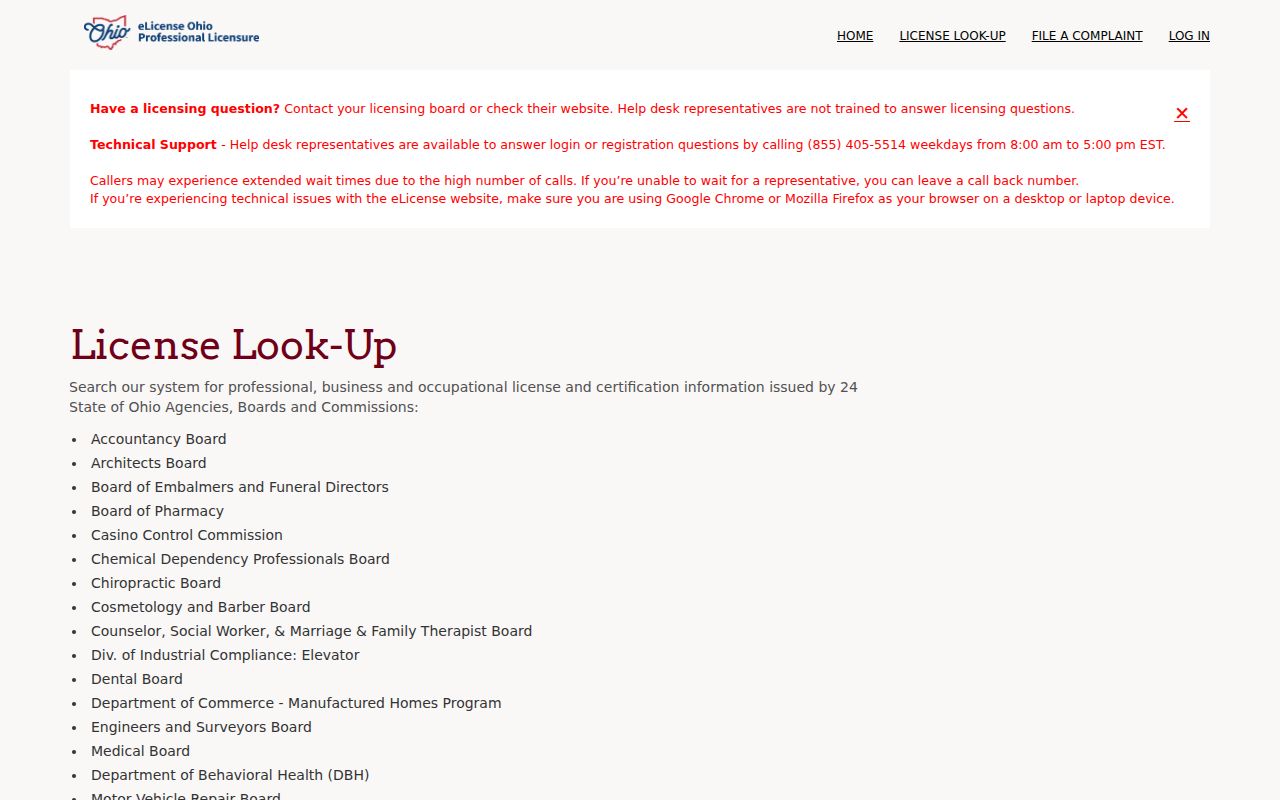 Lake Township resident lookup Ohio eLicense verification